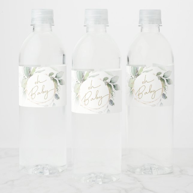 Oh Baby Eucalyptus Baby Shower  Water Bottle Label (Bottles)