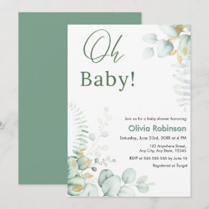 Oh Baby Eucalyptus Greenery Gold Baby Shower Invitation