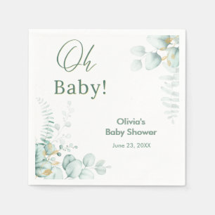 Oh Baby Eucalyptus Greenery Gold Baby Shower Napkin