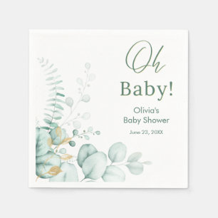 Oh Baby Eucalyptus Greenery Gold Baby Shower Napkin