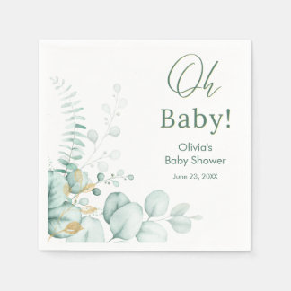 Oh Baby Eucalyptus Greenery Gold Baby Shower Napkin