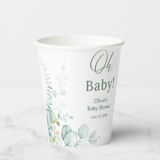 Oh Baby Eucalyptus Greenery Gold Baby Shower Paper Cups