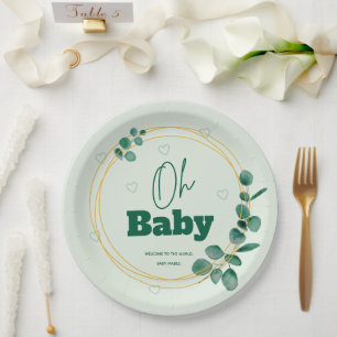 Oh Baby Eucalyptus Leaves  Baby Shower Paper Plate