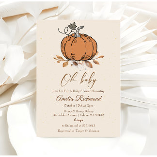 Oh Baby ! Fall Pumpkin Autumn Baby Shower  Invitation