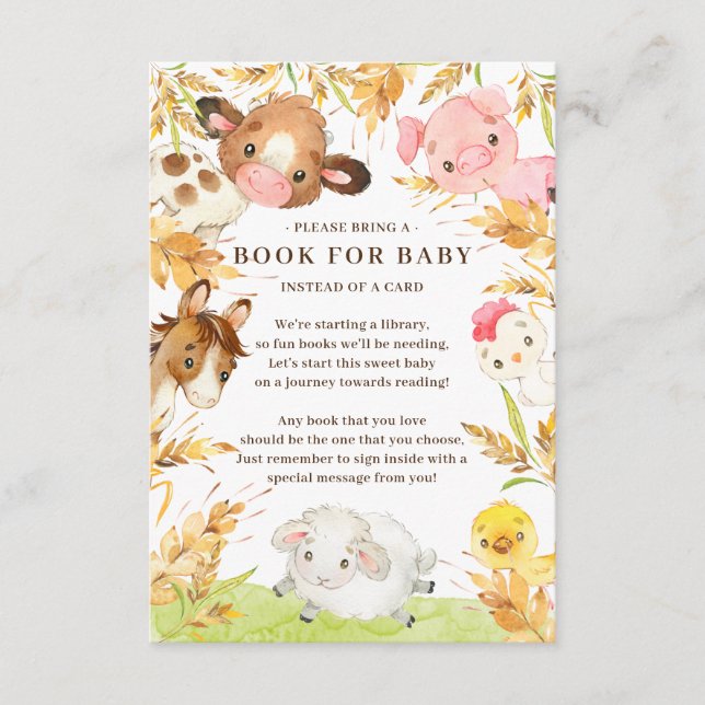 Oh Baby Farm Animals Baby Shower Book for Baby  Enclosure Card (Front)