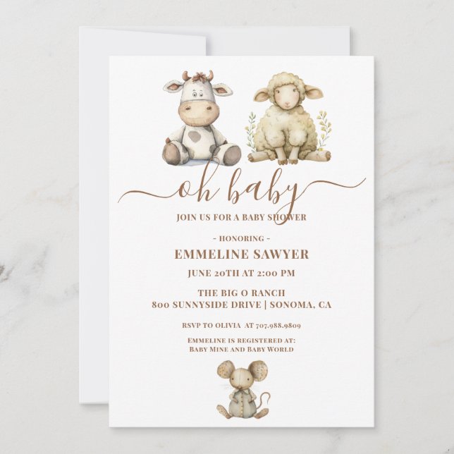 Oh Baby Farm Animals Baby Shower Invitation (Front)