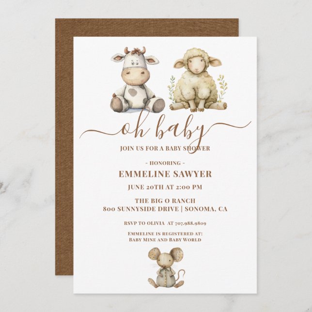 Oh Baby Farm Animals Baby Shower Invitation (Front/Back)