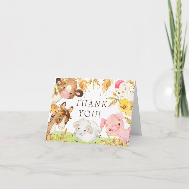 Oh Baby Farm Animals Baby Shower Thank You Card (Front)