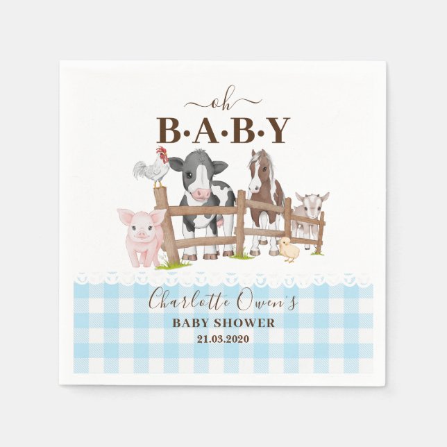 Oh Baby Farm Animals Barnyard Baby Shower Napkins (Front)