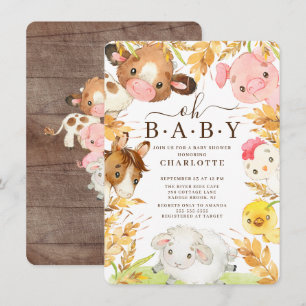 Oh Baby Farm Animals Shower Invitation