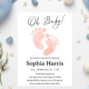 Oh baby feet girl Baby Shower Invitation