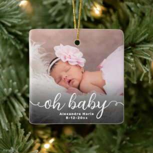 Oh Baby First Christmas Double Sided Photo Ceramic Ornament