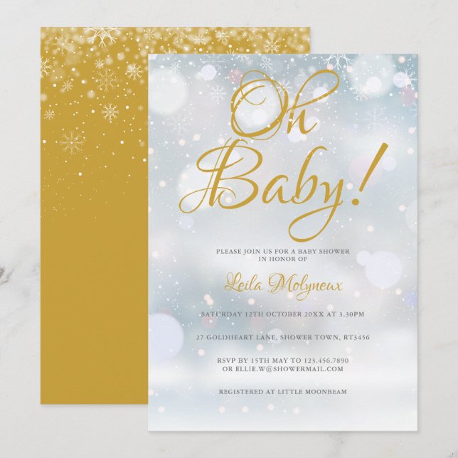 Oh Baby First Snowflakes Baby Shower Invitation (Front/Back)