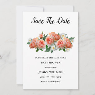 "Oh baby" Floral Apricot Roses Baby Shower Save The Date