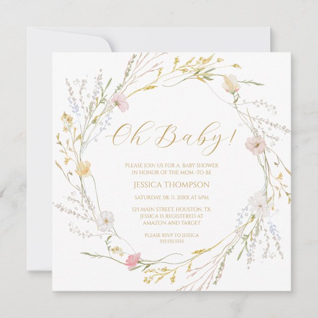 Oh Baby Floral Baby Shower Spring wildflowers Invitation (Front)