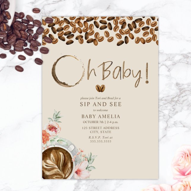 Oh Baby Floral Coffee Sip And See  Invitation (Creator Uploaded)
