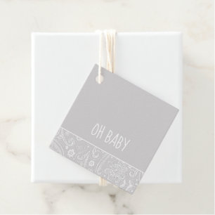OH BABY Floral Doodle Art Grey Whimsical Fun Favour Tags
