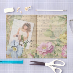 Oh Baby Floral Piano Music Junk Journal Decoupage Tissue Paper