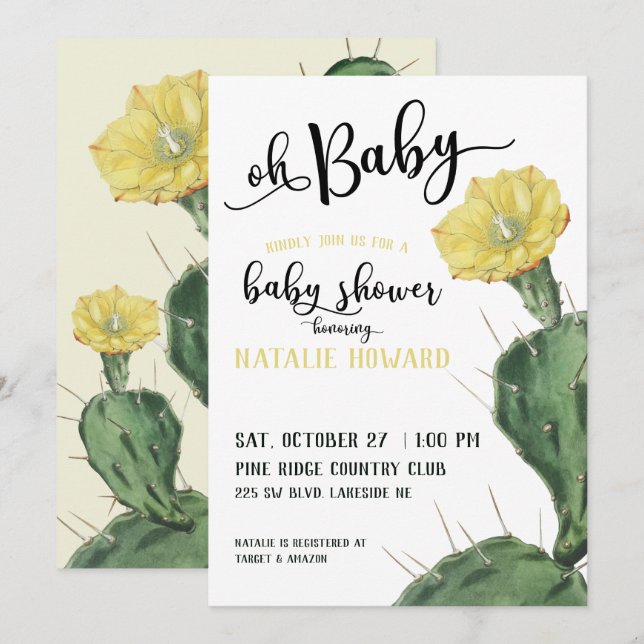 Oh Baby Floral Succulent Baby Shower Invitation (Front/Back)