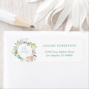 Oh Baby Floral Watercolor Pastel Wreath Mint Return Address Label
