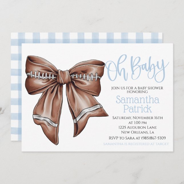 Oh Baby! Football Coquette Boy Baby Shower Invitation (Front/Back)