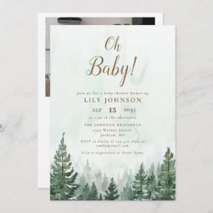 Oh Baby Forest Baby Shower All In One Photo QR Invitation