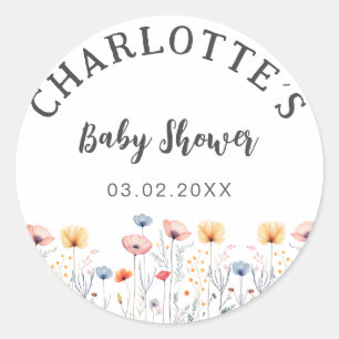 OH BABY! Fresh Wildflower   White Baby Shower  Classic Round Sticker