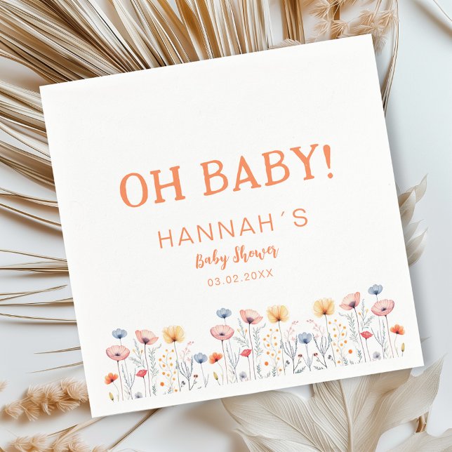 OH BABY! Fresh Wildflower | White Baby Shower  Napkin (Creator Uploaded)