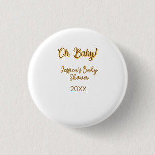 oh baby gender neutral baby shower orange golden n 3 cm round badge
