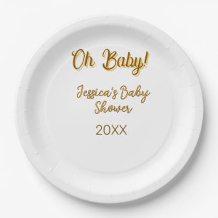 oh baby gender neutral baby shower orange golden n paper plate