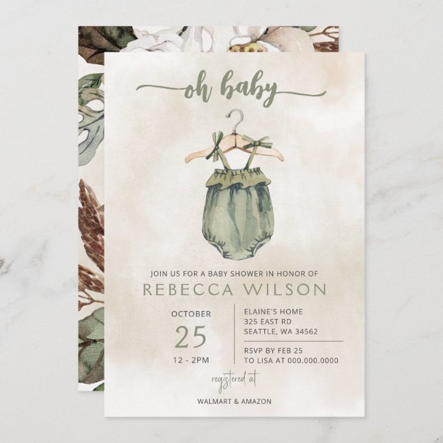 Oh Baby Gender Neutral Boho Baby Shower Invitation (Front/Back)