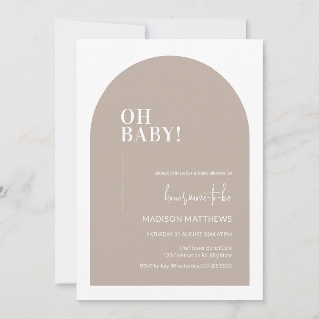 Oh Baby Gender Neutral Minimal Arch Baby Shower Invitation (Front)