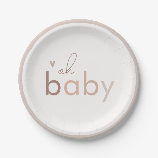 Oh Baby Gender Neutral Modern Baby Shower Paper Plate (Front)
