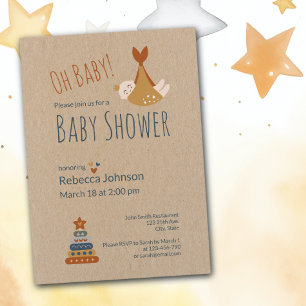 Oh Baby Gender Neutral Rustic Baby Shower Invitation