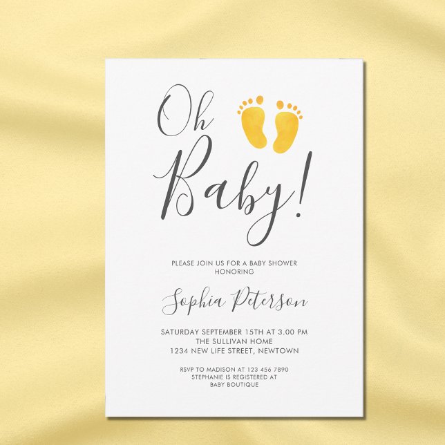 Oh Baby Gender Neutral Yellow Feet Baby Shower Invitation (Creator Uploaded)