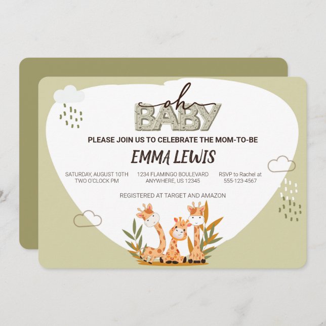 Oh Baby Giraffe, Baby Shower Invitation (Front/Back)