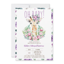 Oh Baby GIRAFFE with Purple Flowers Modern Shower