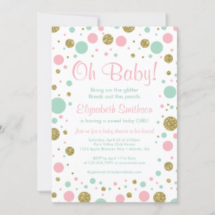 Oh Baby Girl, Baby Shower Invitation, Faux Glitter Invitation