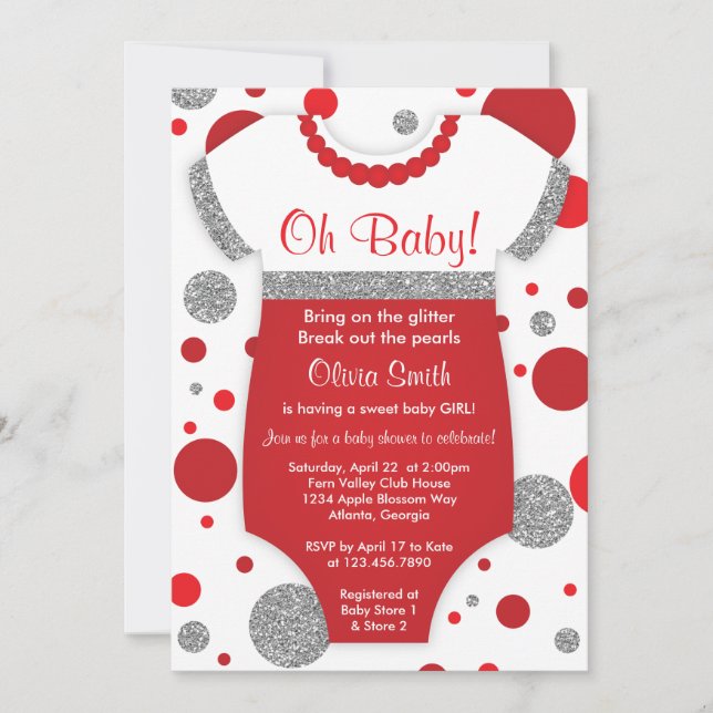 Oh Baby Girl, Baby Shower Invitation, Faux Glitter Invitation (Front)
