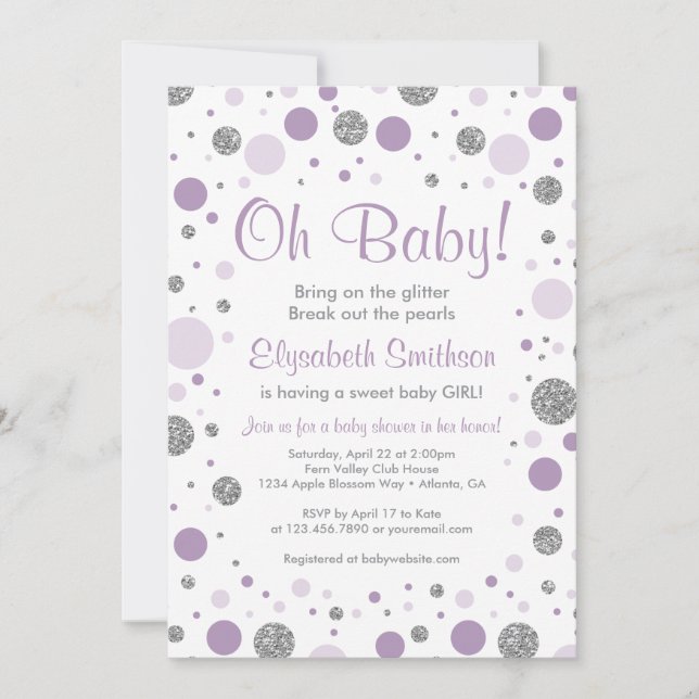 Oh Baby Girl, Baby Shower Invitation, Faux Glitter Invitation (Front)