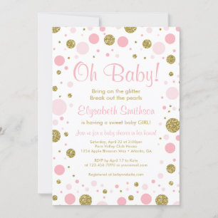 Oh Baby Girl, Baby Shower Invitation, Faux Glitter Invitation