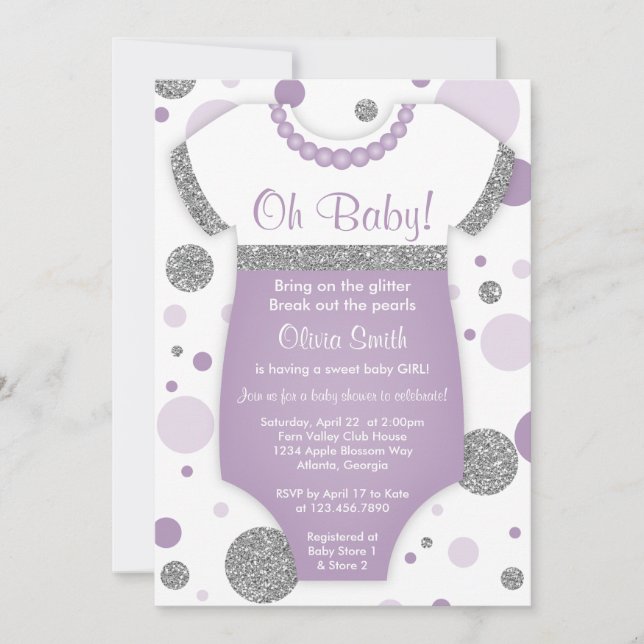 Oh Baby Girl, Baby Shower Invitation, Faux Glitter Invitation (Front)