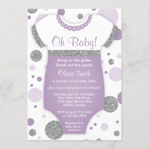 Oh Baby Girl, Baby Shower Invitation, Faux Glitter Invitation