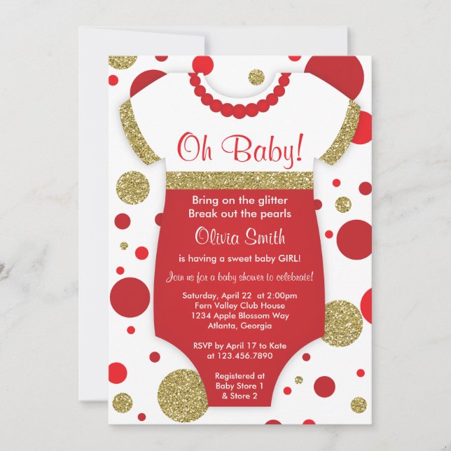 Oh Baby Girl, Baby Shower Invitation, Faux Gold Invitation (Front)