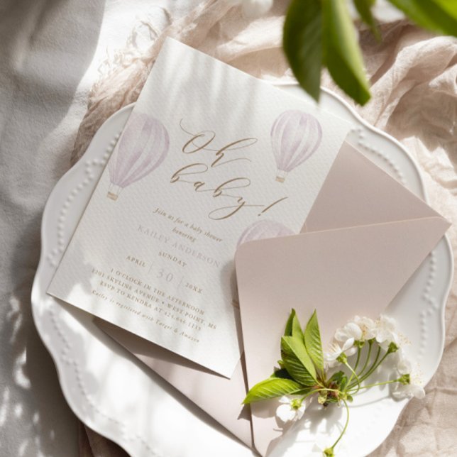 Oh Baby – Girl Hot Air Balloon Baby Shower Invitation (Creator Uploaded)