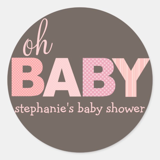 Oh Baby Girl Modern Baby Shower Sticker | Pink (Front)