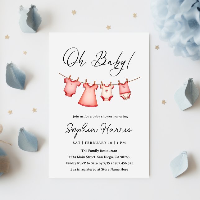 Oh baby girl pink Baby Shower Invitation (Creator Uploaded)
