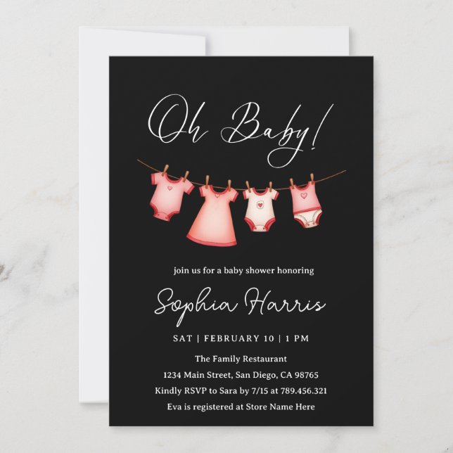 Oh baby girl pink Baby Shower Invitation (Front)