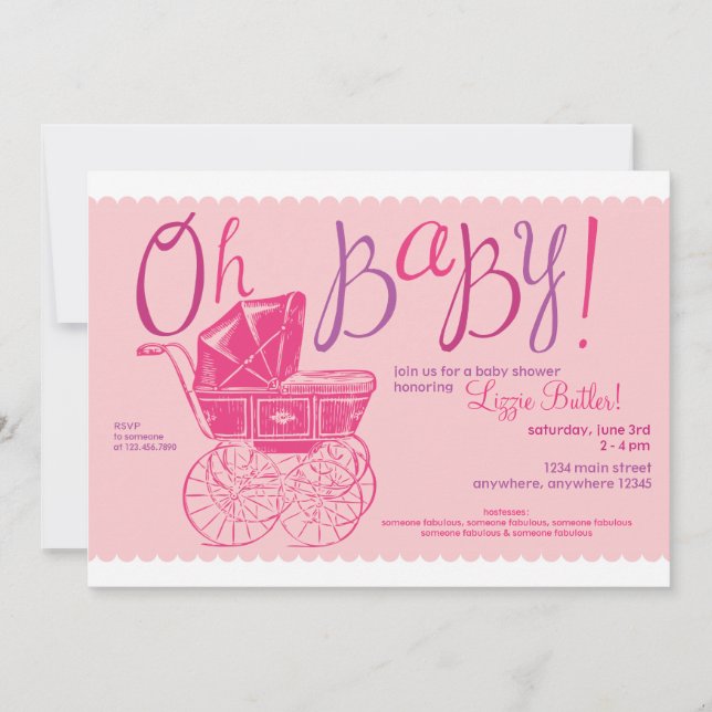 "Oh Baby!" girl shower party invitation (Front)