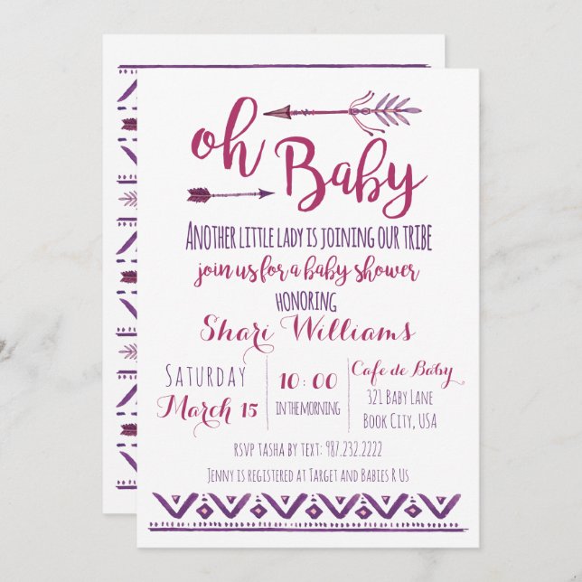 Oh Baby Girl Tribal Baby Shower Invitation (Front/Back)